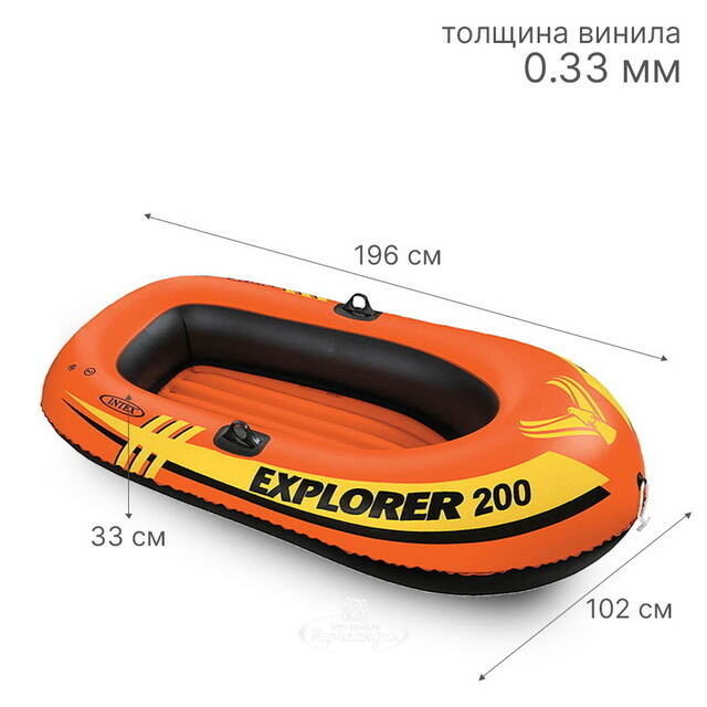 Надувная лодка Explorer-200 двухместная 185*94*41 см INTEX
