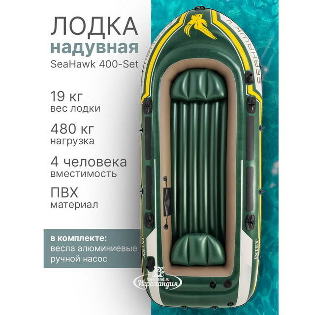 Надувная лодка SeaHawk 400-Set четырехместная 351*145*48 см + насос и весла INTEX