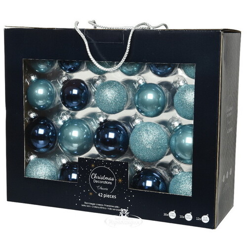 Набор стеклянных шаров Blue Lagoon mix, 5-7 см, 42 шт Kaemingk