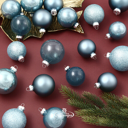 Набор стеклянных шаров Color Symphony: Голубой туман, 5-7 см, 42 шт Kaemingk