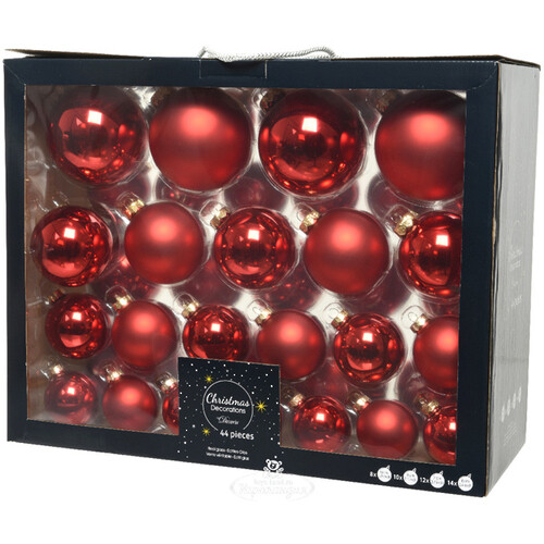 Набор стеклянных шаров Magnifique: Красный, 6-10 см, 44 шт Kaemingk
