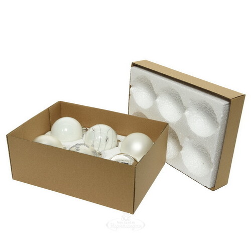 Набор стеклянных шаров Монклер: Silver Snow 8 см, 6 шт Kaemingk