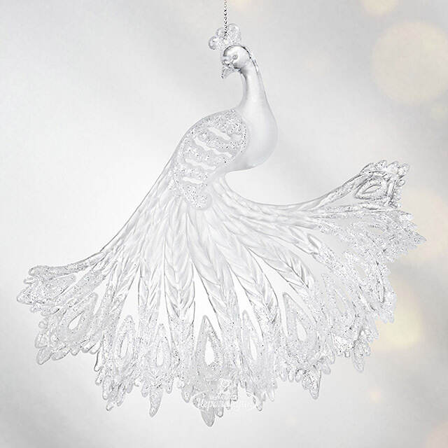 Елочная игрушка Павлин 15 см серебряный, подвеска Forest Market