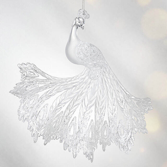 Елочная игрушка Павлин 15 см серебряный, подвеска Forest Market