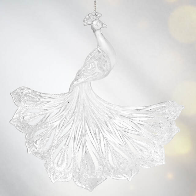 Елочная игрушка Павлин 15 см серебряный, подвеска Forest Market