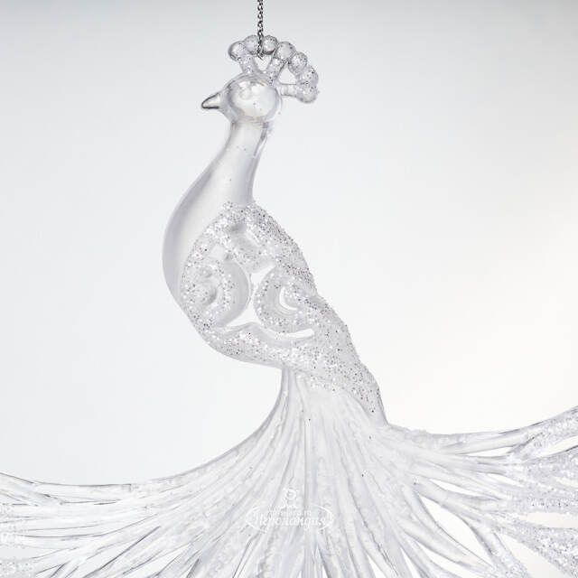 Елочная игрушка Павлин 15 см серебряный, подвеска Forest Market