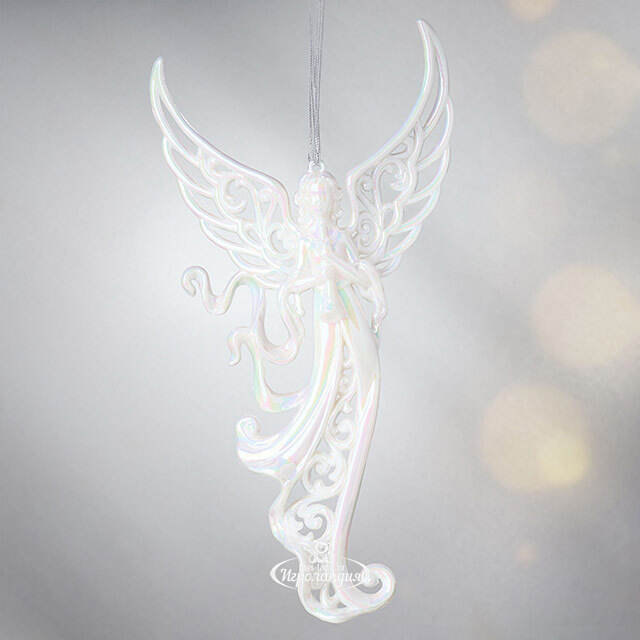 Елочная игрушка Ангел Благовестник 17 см серебряный, подвеска Forest Market