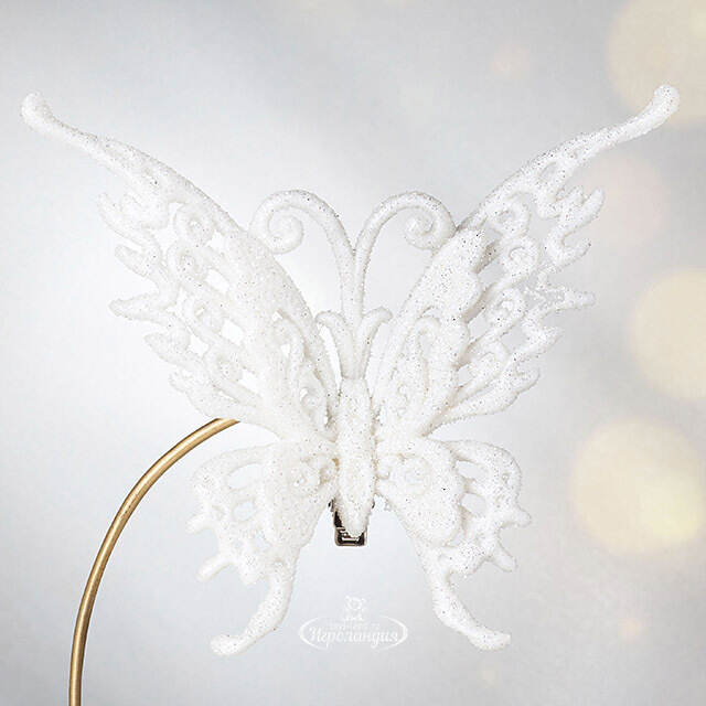 Елочное украшение Махаон Ажурный 15 см белый, клипса Forest Market