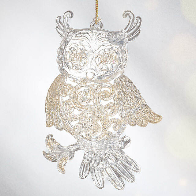 Елочная игрушка Сова на Веточке 12 см серебряно-золотая, подвеска Forest Market