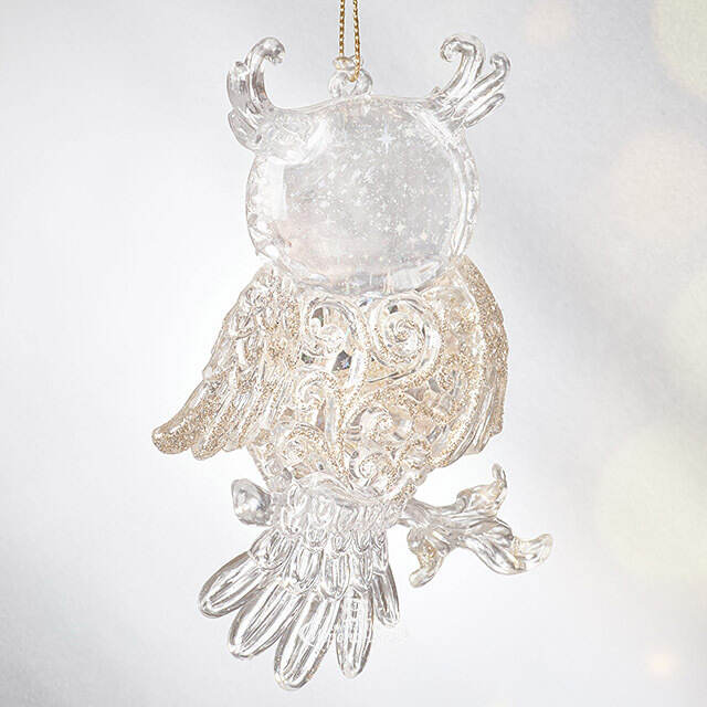 Елочная игрушка Сова на Веточке 12 см серебряно-золотая, подвеска Forest Market