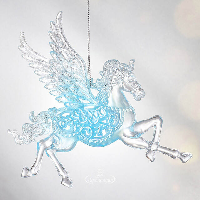 Елочная игрушка Пегас 13 см серебряный с бирюзой, подвеска Forest Market