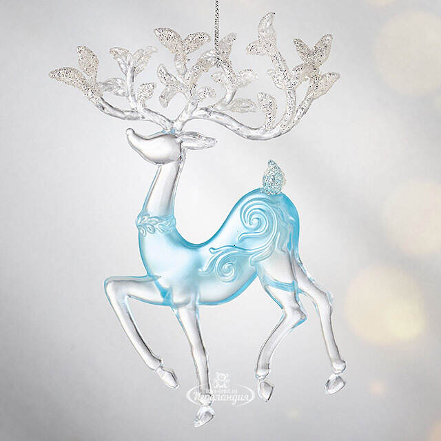 Елочное украшение Олень Серебряное Копытце 16 см серебро с бирюзой, подвеска Forest Market
