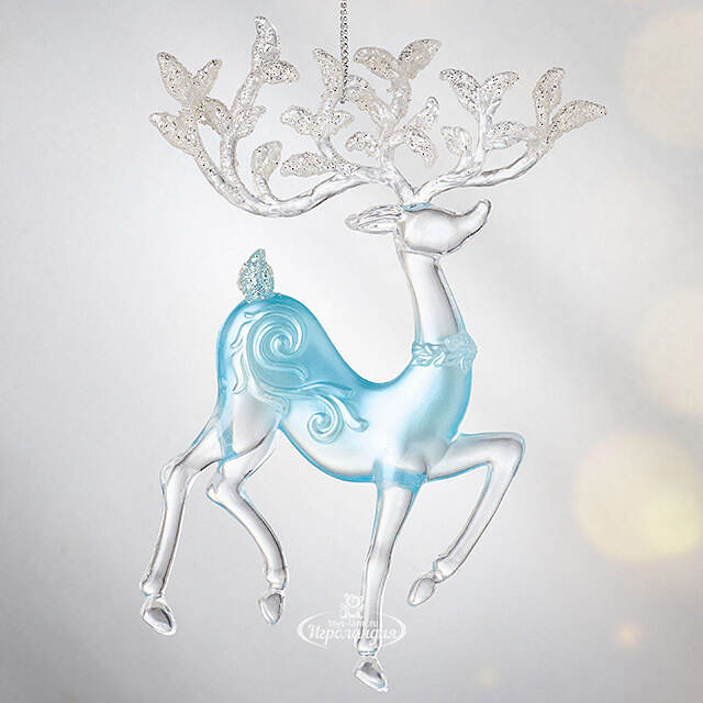 Елочное украшение Олень Серебряное Копытце 16 см серебро с бирюзой, подвеска Forest Market