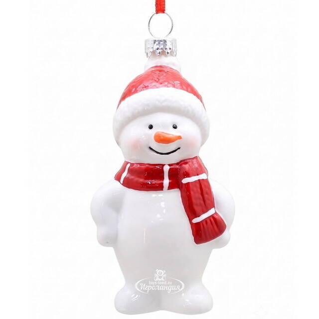Елочная игрушка Снеговик Феликс в красной шапке 10 см, пластик Christmas Deluxe (Кристмас Делюкс)