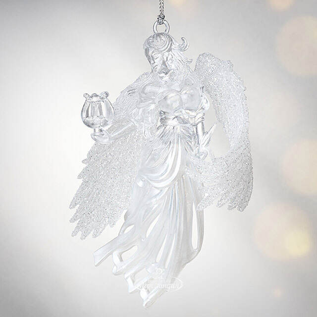 Елочная игрушка Ангел с Лирой 12 см серебряный, подвеска Forest Market