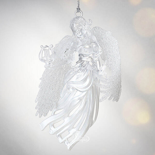 Елочная игрушка Ангел с Лирой 12 см серебряный, подвеска Forest Market