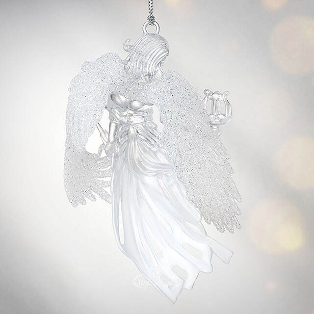 Елочная игрушка Ангел с Лирой 12 см серебряный, подвеска Forest Market