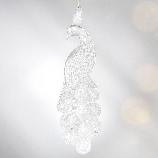 Елочная игрушка Павлин с драгоценным хвостом 12 см белый, подвеска Forest Market