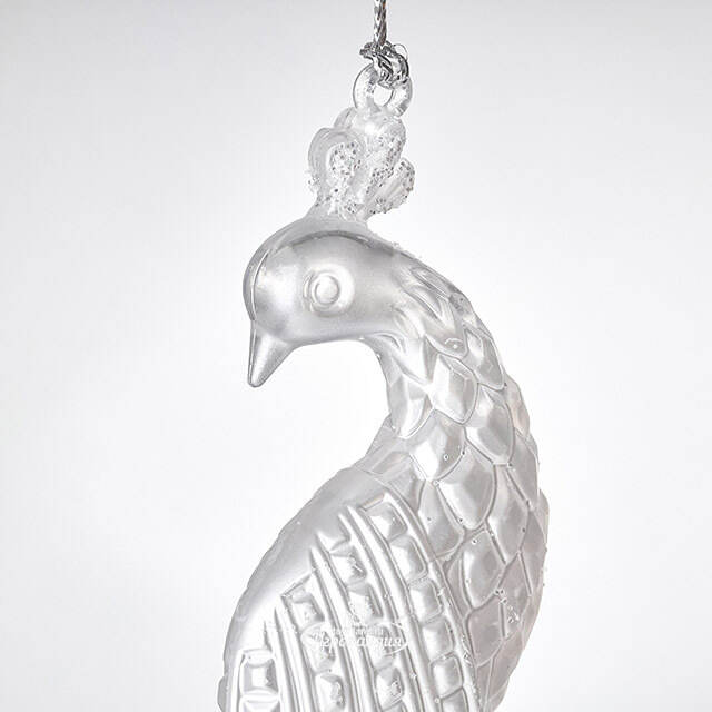 Елочная игрушка Павлин с драгоценным хвостом 12 см белый, подвеска Forest Market