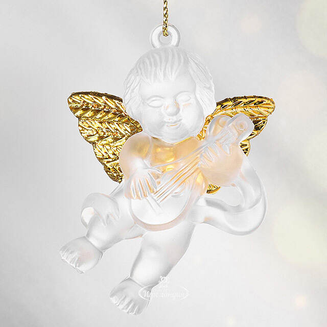 Елочная игрушка Ангелочек с Музыкальным Инструментом 6 см матово-золотой, подвеска Forest Market