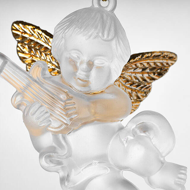 Елочная игрушка Ангелочек с Музыкальным Инструментом 6 см матово-золотой, подвеска Forest Market