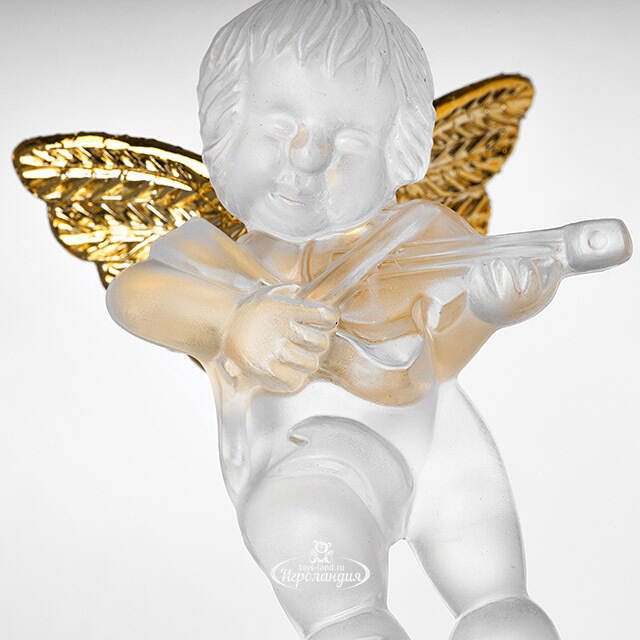 Елочная игрушка Ангелочек с Музыкальным Инструментом 6 см матово-золотой, подвеска Forest Market