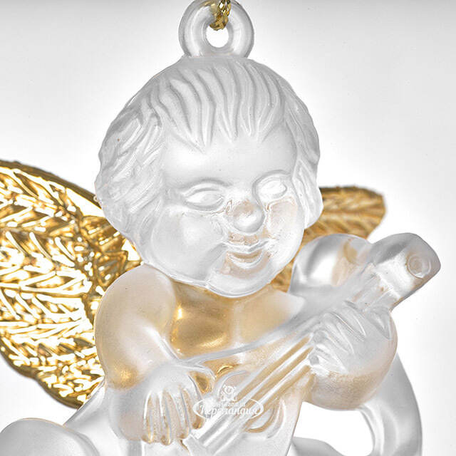 Елочная игрушка Ангелочек с Музыкальным Инструментом 6 см матово-золотой, подвеска Forest Market