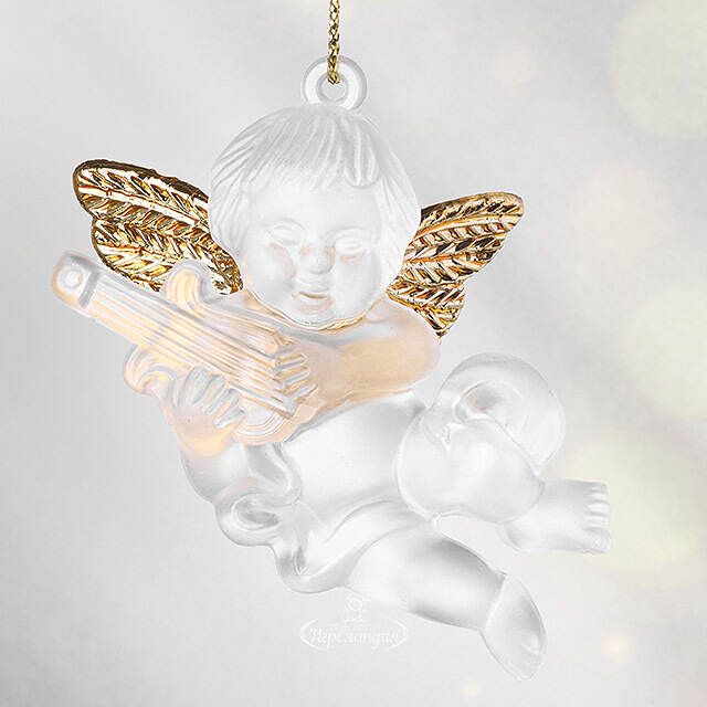 Елочная игрушка Ангелочек с Музыкальным Инструментом 6 см матово-золотой, подвеска Forest Market