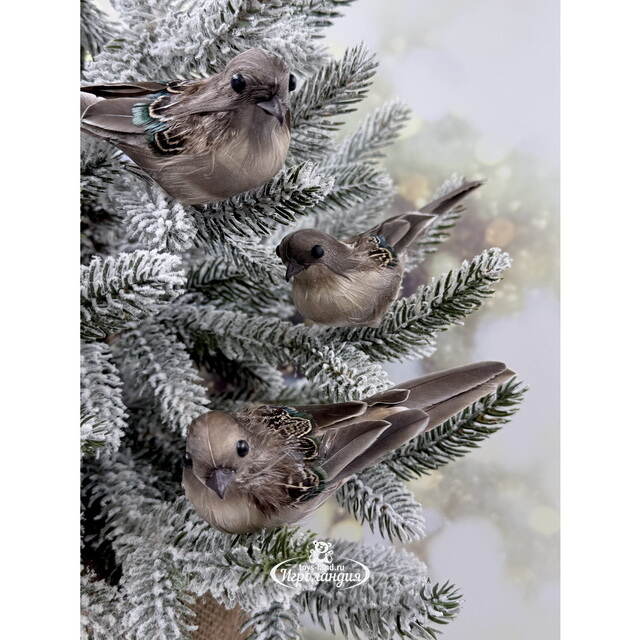 Елочное украшение Птички Ласточки 14 см, 3 шт, клипса Christmas Deluxe (Кристмас Делюкс)