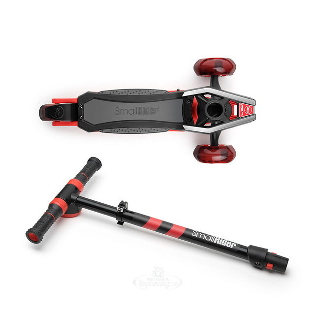 Трехколесный самокат Small Rider Premium Pro с ревом мотора, светящимися колесами и платформой, 120/100 мм, красный Small Rider (Смол Райдер)