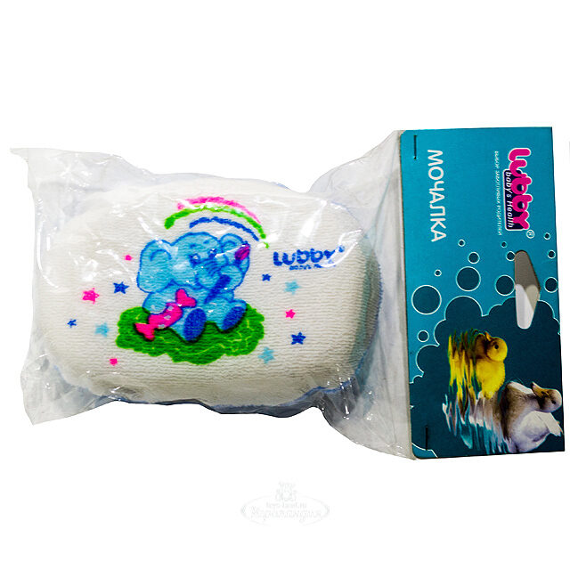 Мочалка с махрой хедер, голубой Lubby