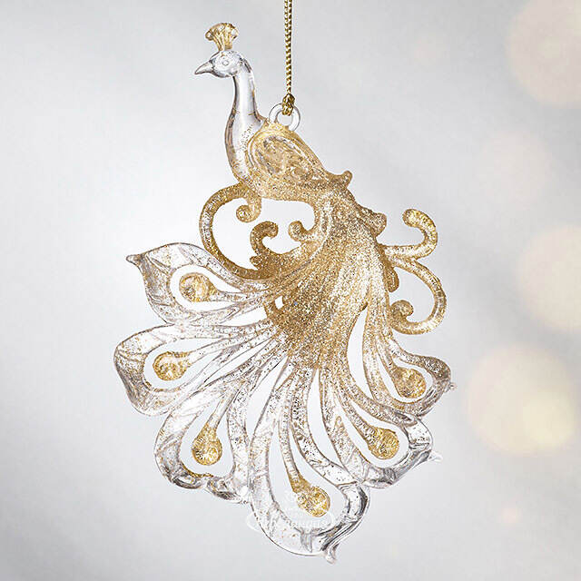 Елочная игрушка Павлин Роскошный 15 см прозрачный с золотым, подвеска Forest Market