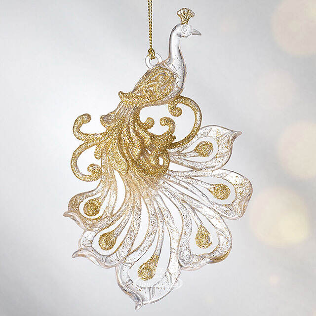 Елочная игрушка Павлин Роскошный 15 см прозрачный с золотым, подвеска Forest Market