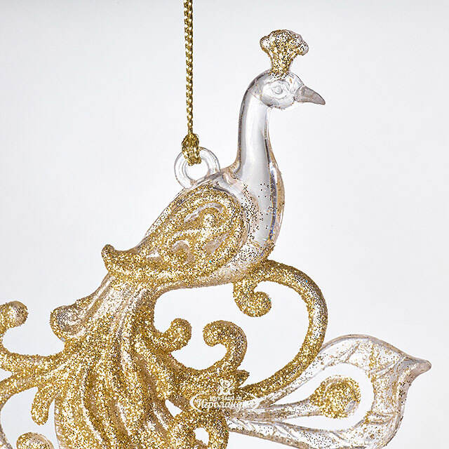 Елочная игрушка Павлин Роскошный 15 см прозрачный с золотым, подвеска Forest Market