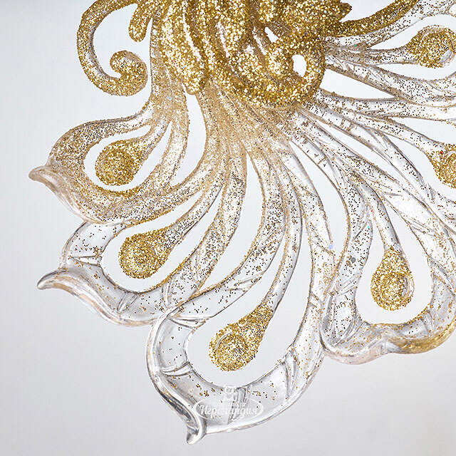 Елочная игрушка Павлин Роскошный 15 см прозрачный с золотым, подвеска Forest Market