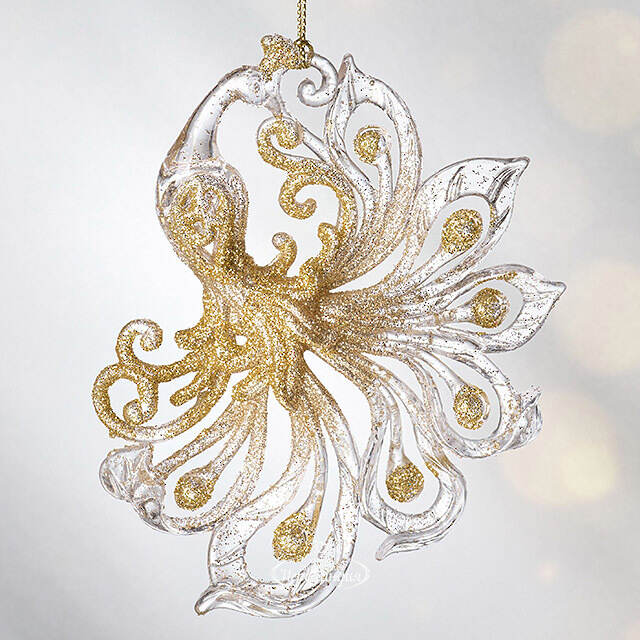 Елочная игрушка Павлин Роскошный 15 см прозрачный с золотым, подвеска Forest Market