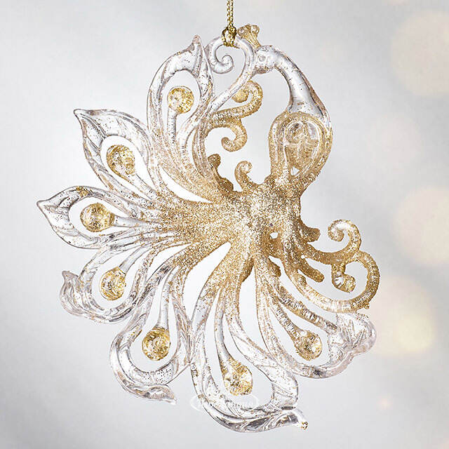 Елочная игрушка Павлин Роскошный 15 см прозрачный с золотым, подвеска Forest Market
