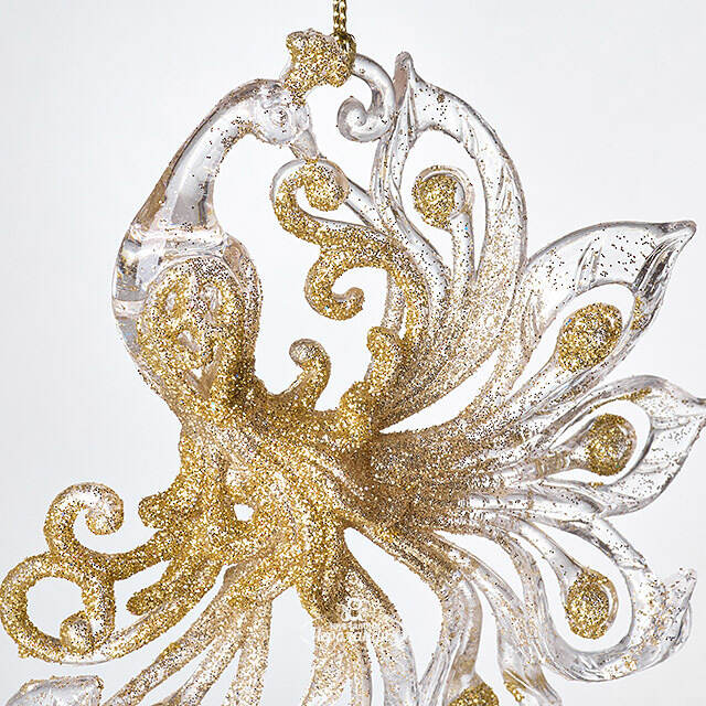 Елочная игрушка Павлин Роскошный 15 см прозрачный с золотым, подвеска Forest Market