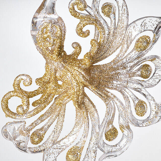 Елочная игрушка Павлин Роскошный 15 см прозрачный с золотым, подвеска Forest Market