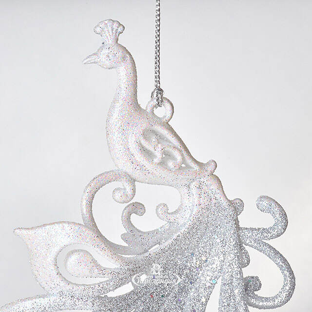 Елочная игрушка Павлин Роскошный 15 см бело-серебряный, подвеска Forest Market