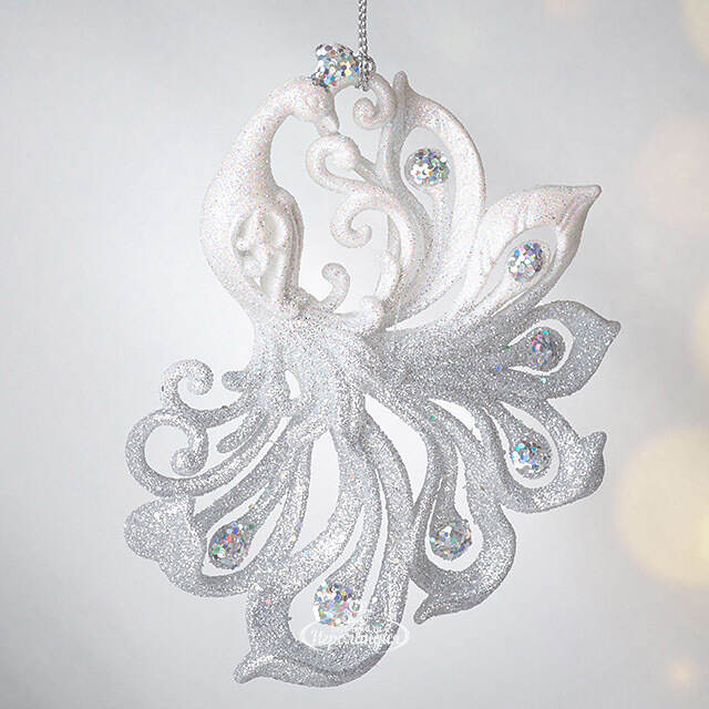 Елочная игрушка Павлин Роскошный 15 см бело-серебряный, подвеска Forest Market