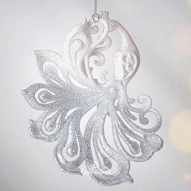 Елочная игрушка Павлин Роскошный 15 см бело-серебряный, подвеска Forest Market