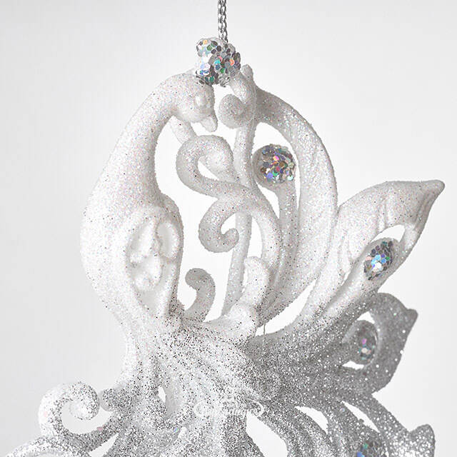 Елочная игрушка Павлин Роскошный 15 см бело-серебряный, подвеска Forest Market