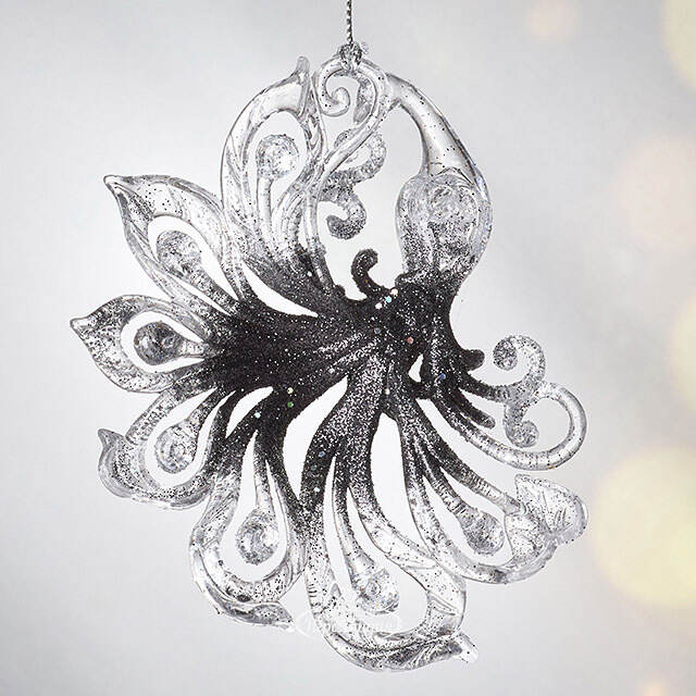 Елочная игрушка Павлин Роскошный 15 см черно-серебряный, подвеска Forest Market