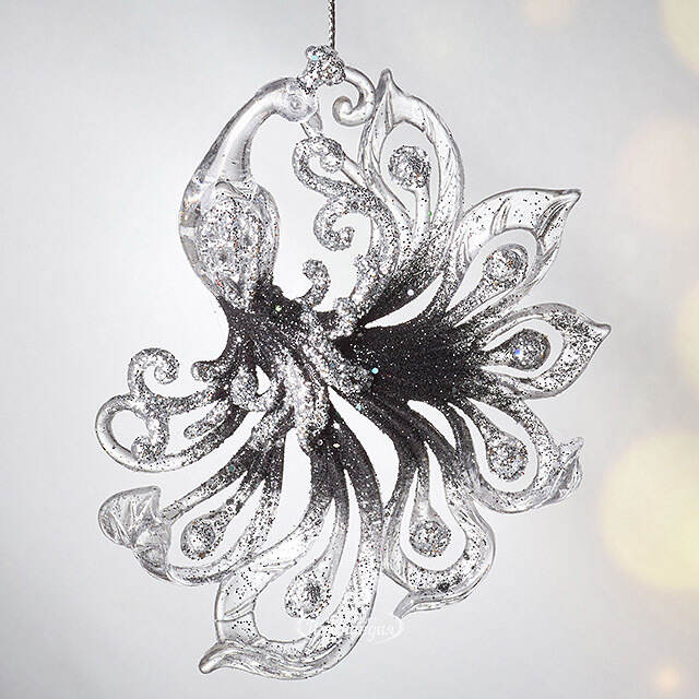 Елочная игрушка Павлин Роскошный 15 см черно-серебряный, подвеска Forest Market