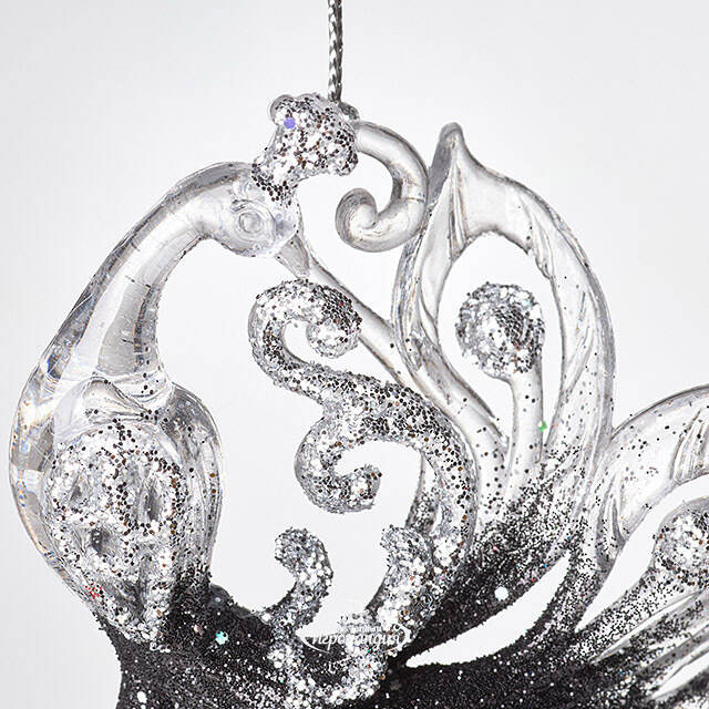 Елочная игрушка Павлин Роскошный 15 см черно-серебряный, подвеска Forest Market