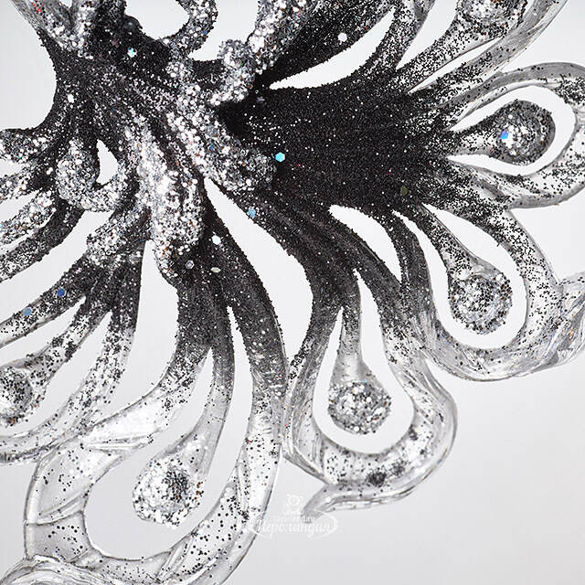 Елочная игрушка Павлин Роскошный 15 см черно-серебряный, подвеска Forest Market