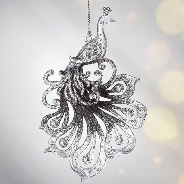 Елочная игрушка Павлин Роскошный 15 см черно-серебряный, подвеска Forest Market