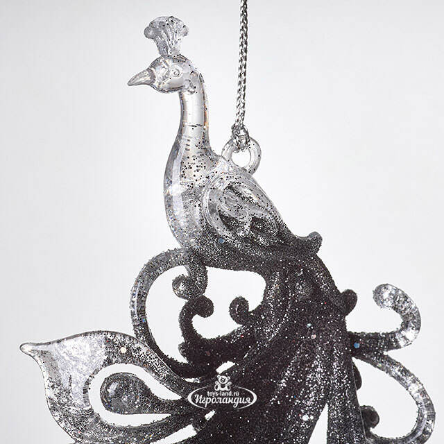 Елочная игрушка Павлин Роскошный 15 см черно-серебряный, подвеска Forest Market