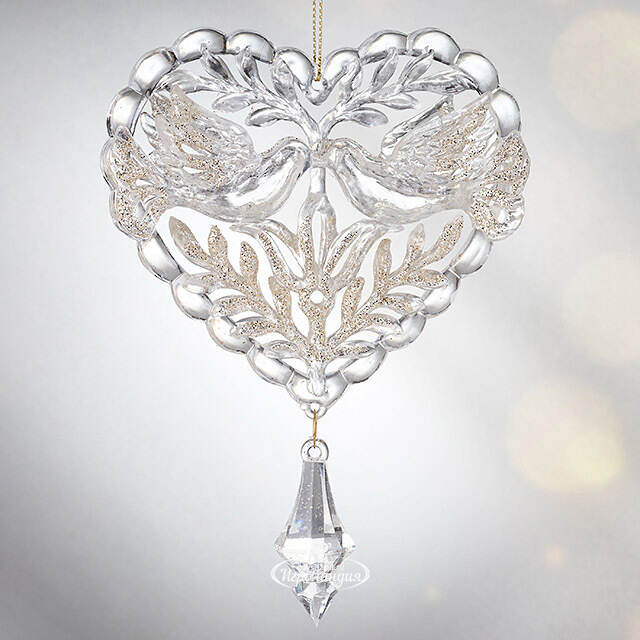 Елочная игрушка Сердце - Голубиная нежность 15 см, подвеска Forest Market